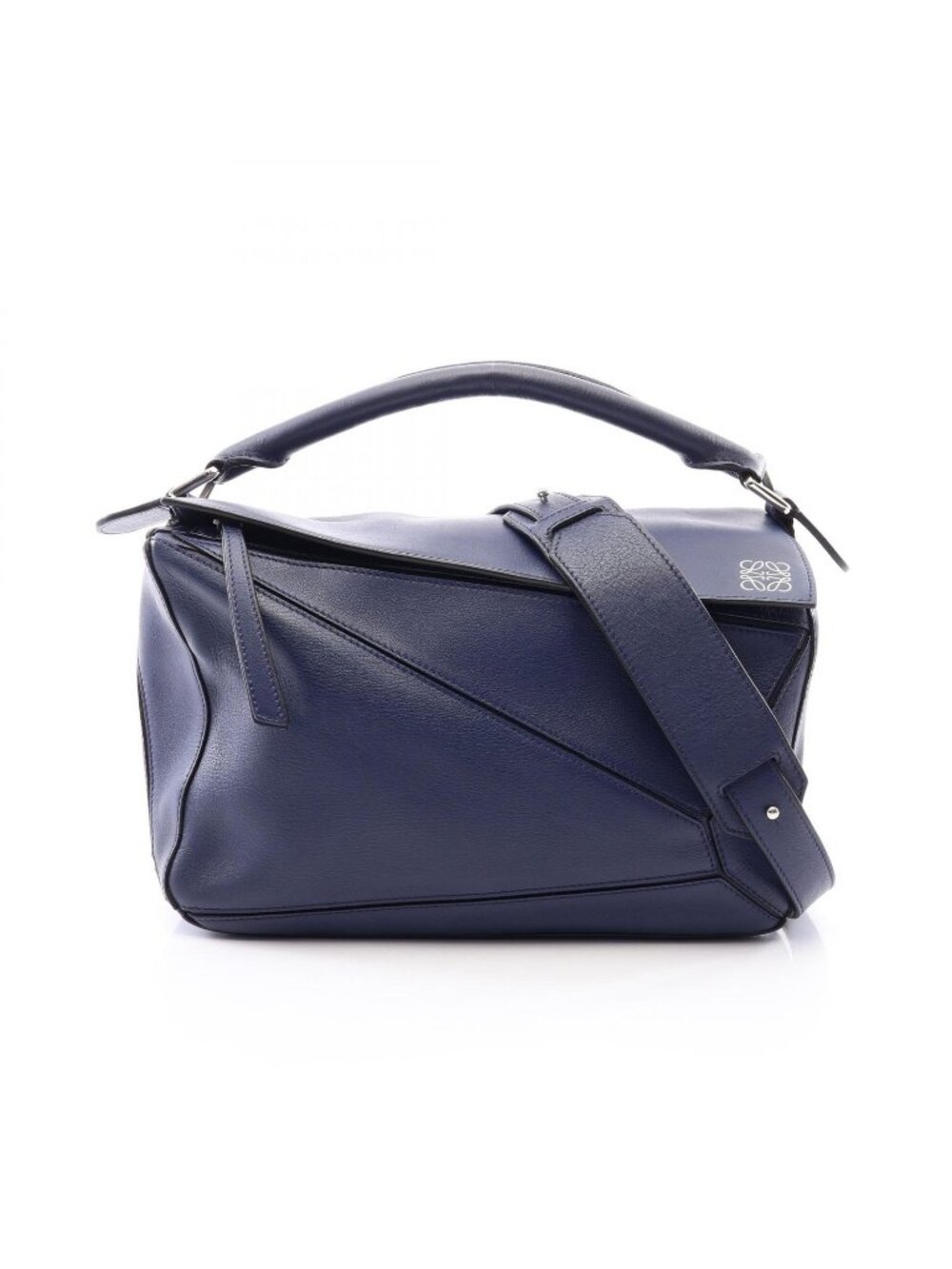 Loewe Handbag Puzzle Bag Medium 2-Way Navy White Leather